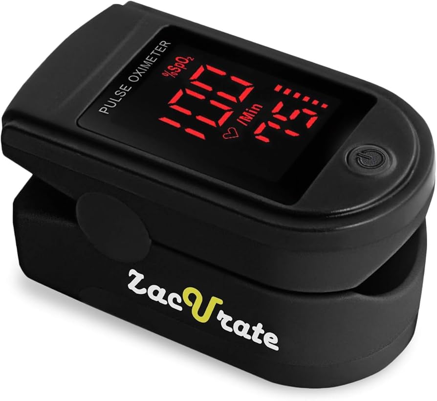 A Zacurate DL500 pulse oximeter, a popular consumer-grade model for home health tracking.