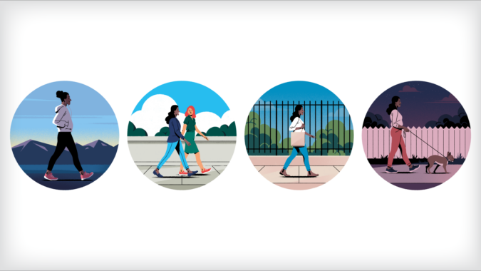 Infographic showing a person moving at different times of the day to break up sitting.