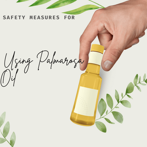 Safety icons or infographic elements relating to the proper usage of essential oils on skin.