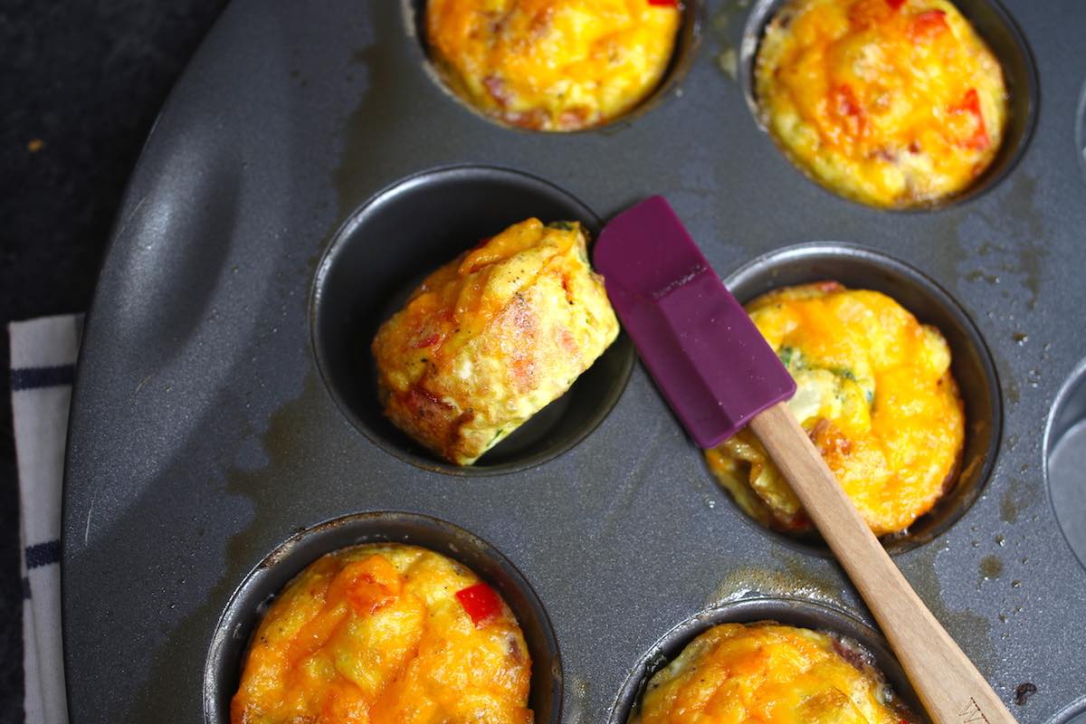 Perfectly baked egg muffins in a non-stick muffin pan.