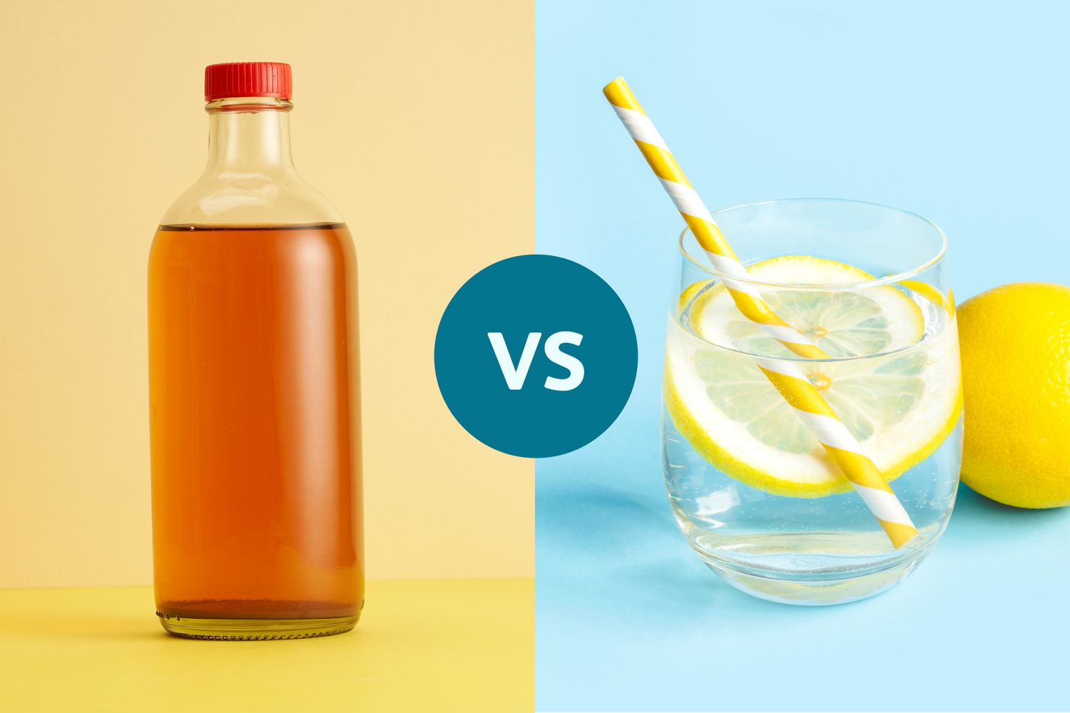 Graphic comparing apple cider vinegar and lemon water for digestion and weight loss benefits.