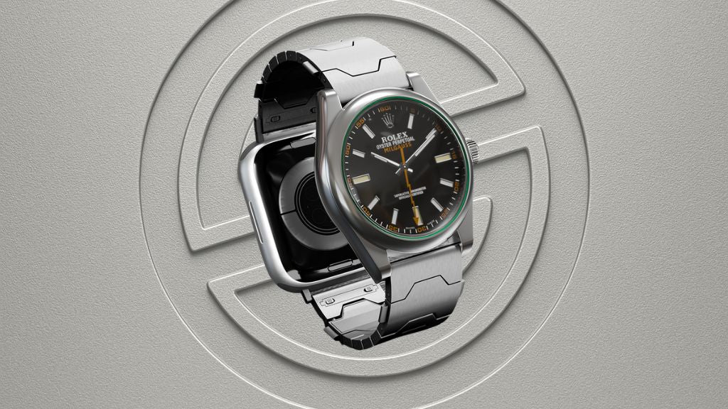 Close-up view of the optical heart rate and SpO2 sensor on the back of a smartwatch.