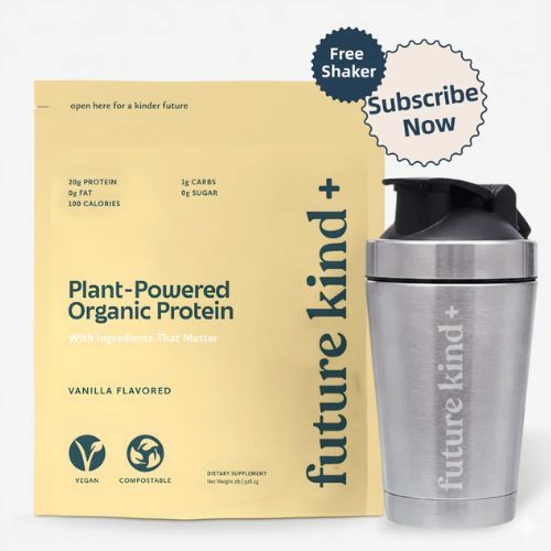 Future Kind Organic Vegan Protein Powder bag showing the vanilla flavor.
