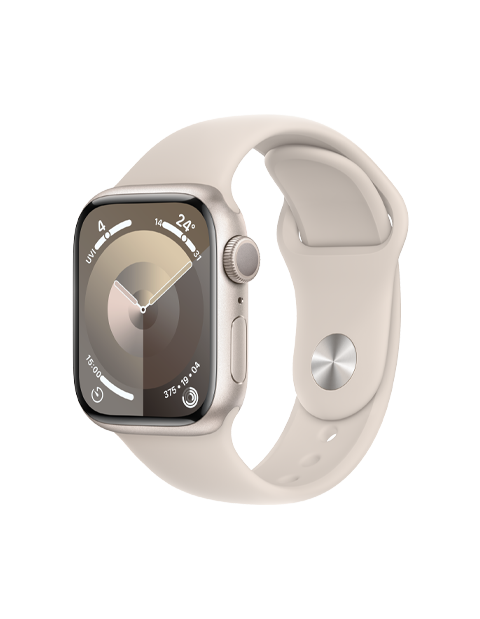 Close-up of an Apple Watch Series 9 on a wrist.