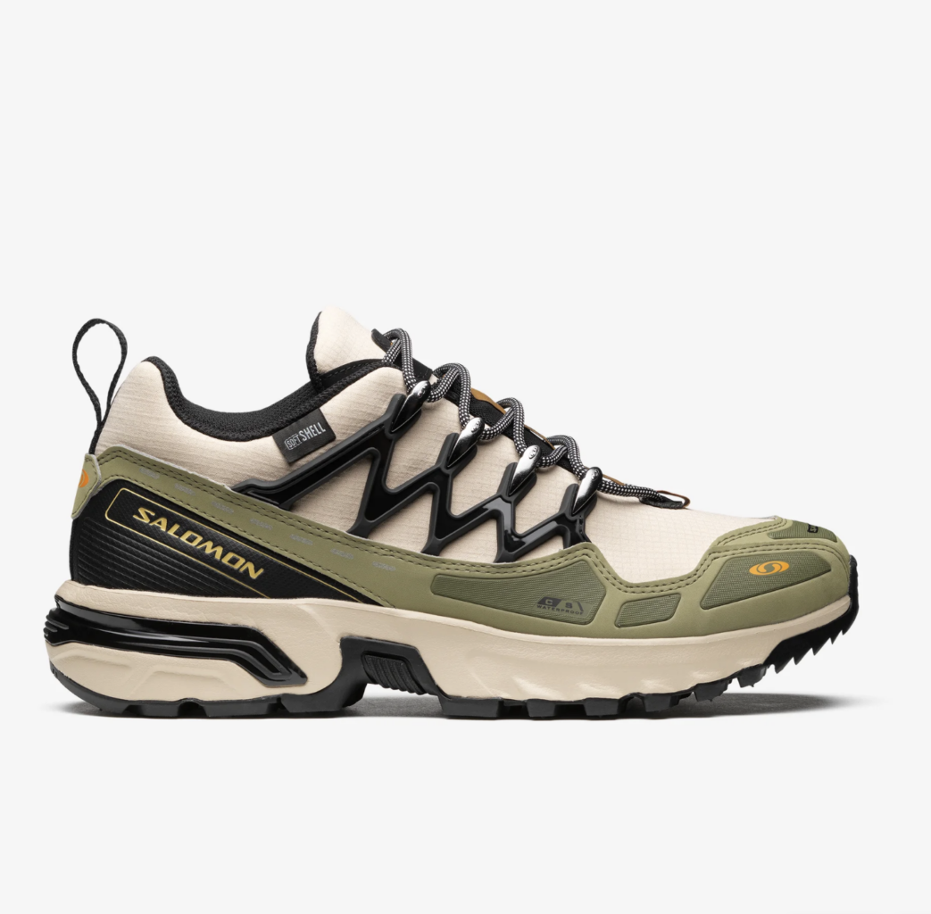A pair of Salomon waterproof walking shoes suitable for rucking.