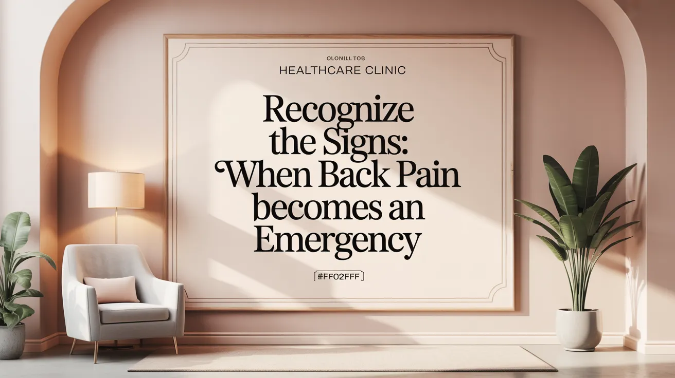 Educational slide detailing when back pain requires emergency medical attention.